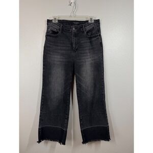 Judy Blue Wide Leg Crop Jeans Black Distressed Raw Hem Women's Size 9 29